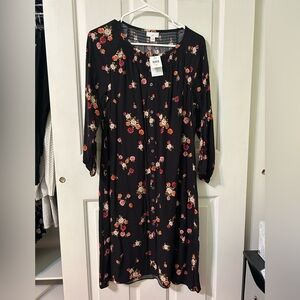 J.Jill Womens Small Floral Button Up Dress 3/4 Sleeve Pockets